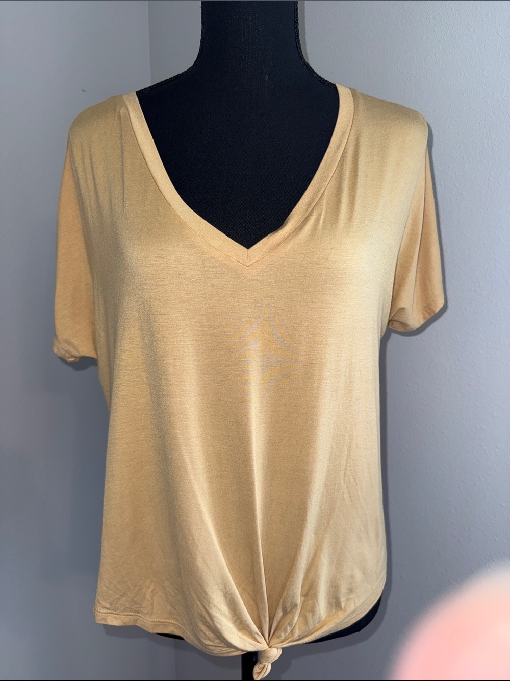 Women’s V-Neck Knot Hem Tee - Yellow